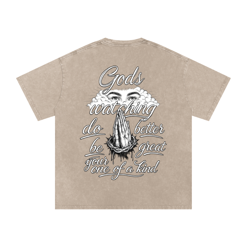 Snow Washed Oversized  Gods Watching Cotton T-Shirt