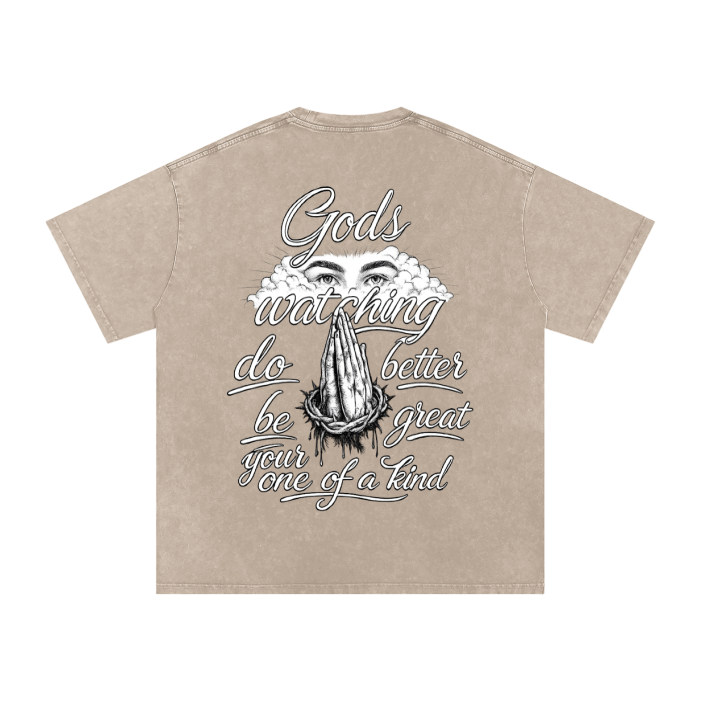 Snow Washed Oversized  Gods Watching Cotton T-Shirt