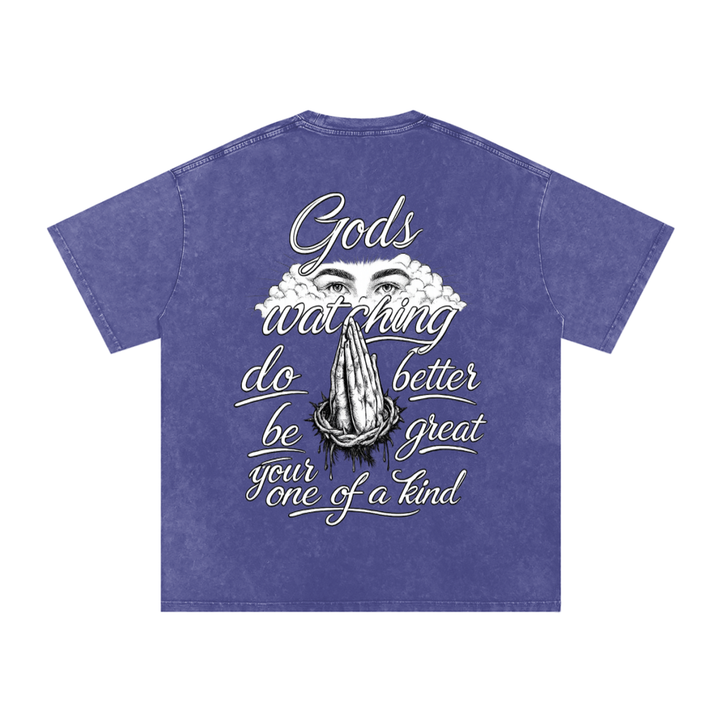 Snow Washed Oversized  Gods Watching Cotton T-Shirt