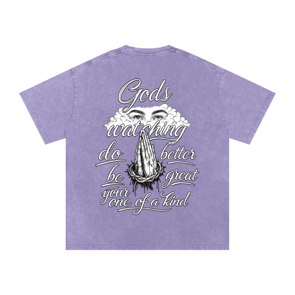 Snow Washed Oversized  Gods Watching Cotton T-Shirt