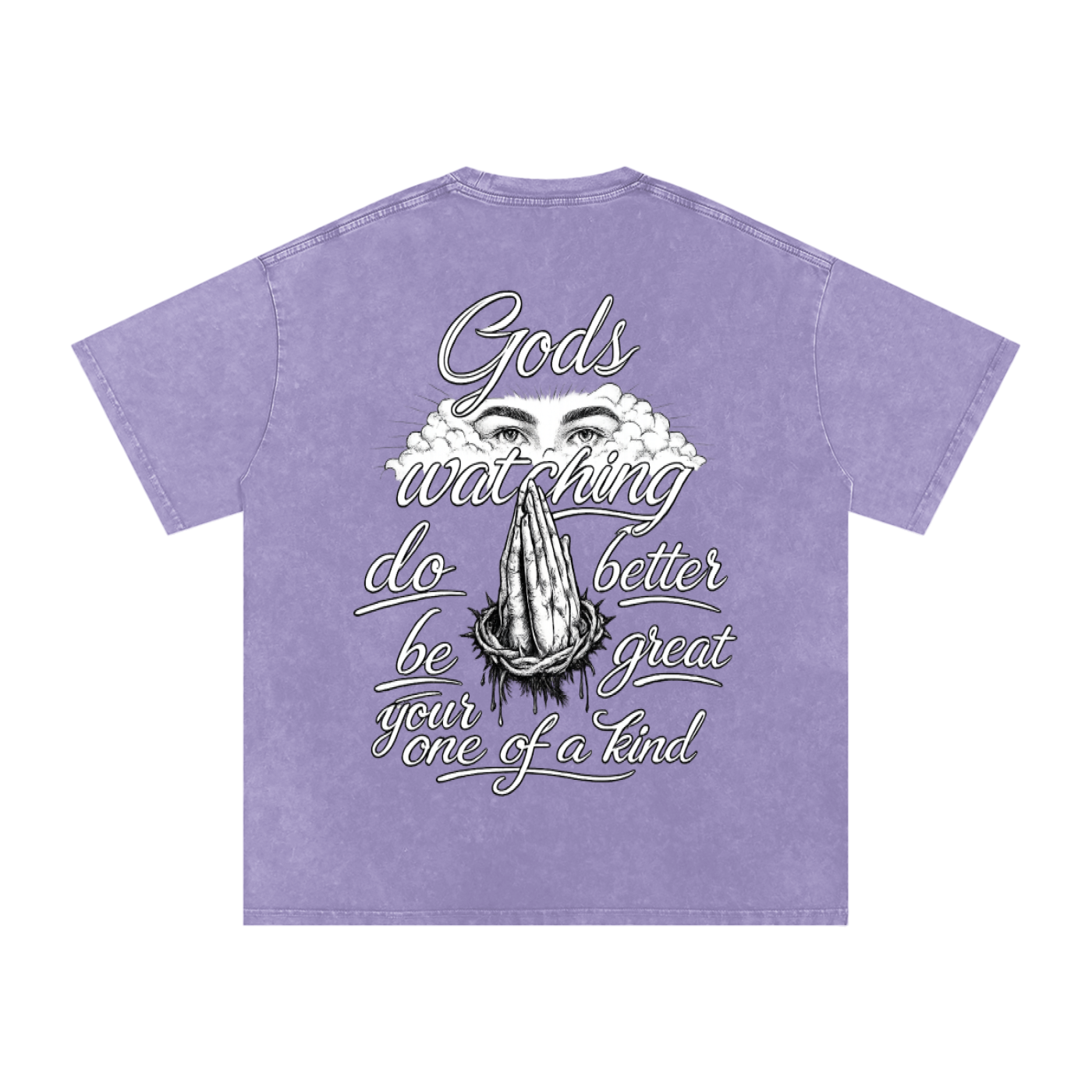 Snow Washed Oversized  Gods Watching Cotton T-Shirt