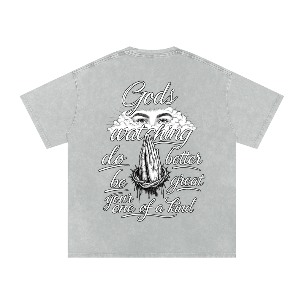 Snow Washed Oversized  Gods Watching Cotton T-Shirt