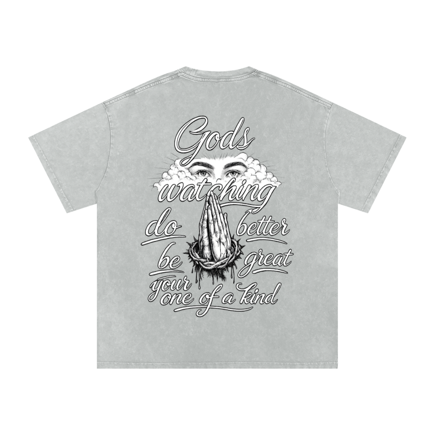 Snow Washed Oversized  Gods Watching Cotton T-Shirt