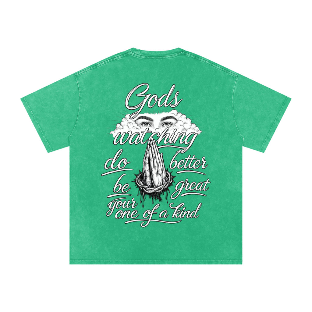 Snow Washed Oversized  Gods Watching Cotton T-Shirt