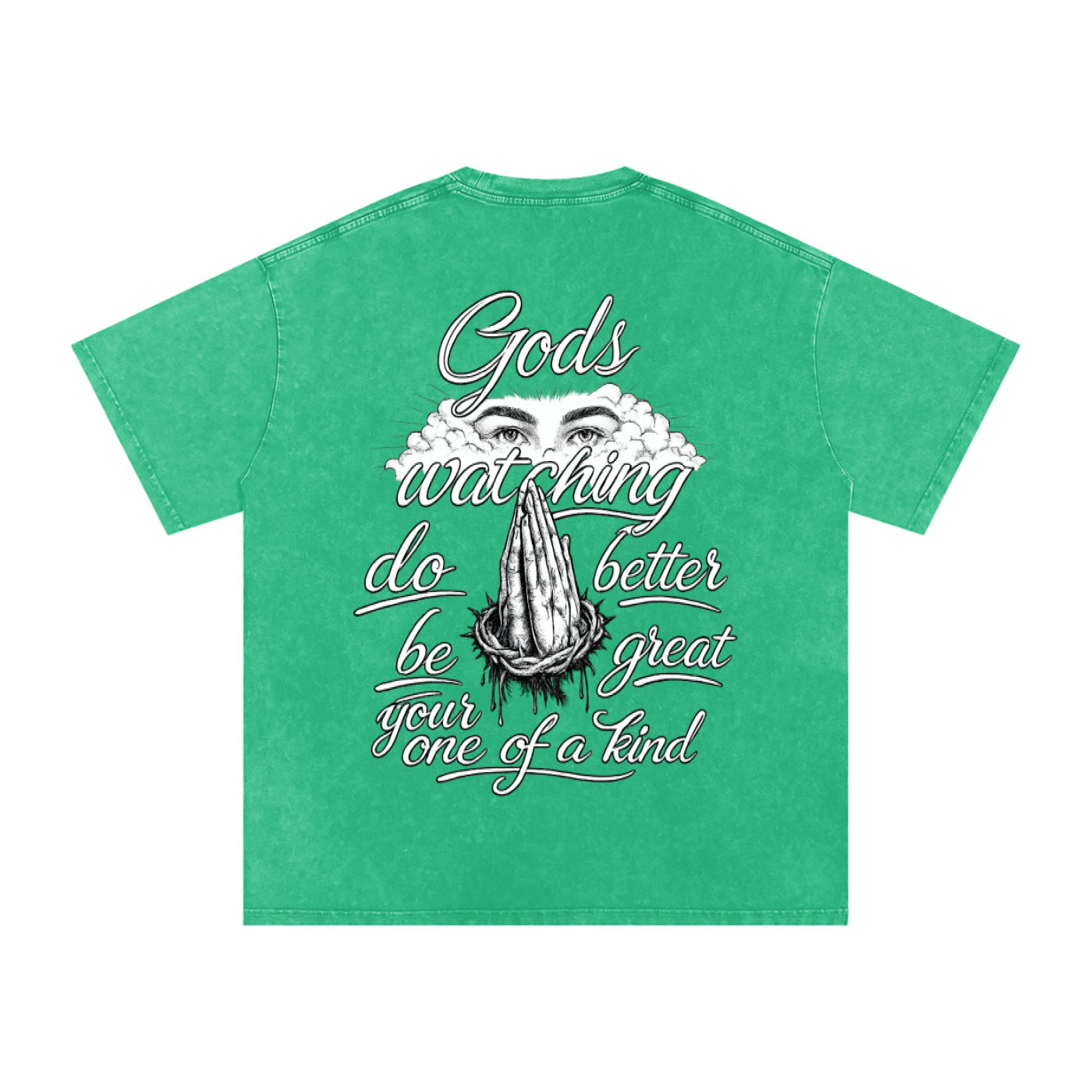 Snow Washed Oversized  Gods Watching Cotton T-Shirt