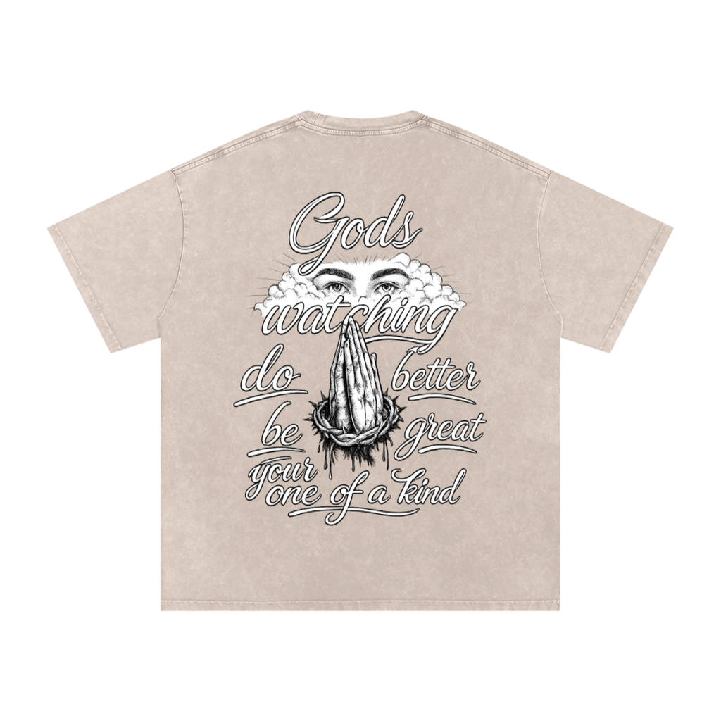 Snow Washed Oversized  Gods Watching Cotton T-Shirt