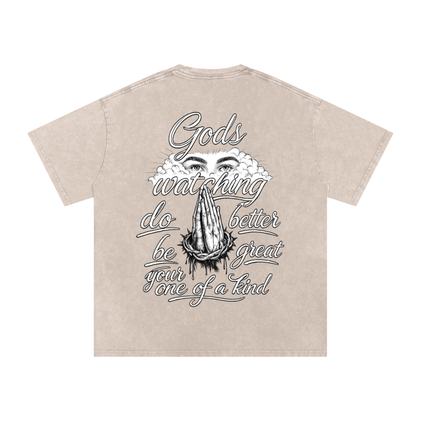 Snow Washed Oversized  Gods Watching Cotton T-Shirt