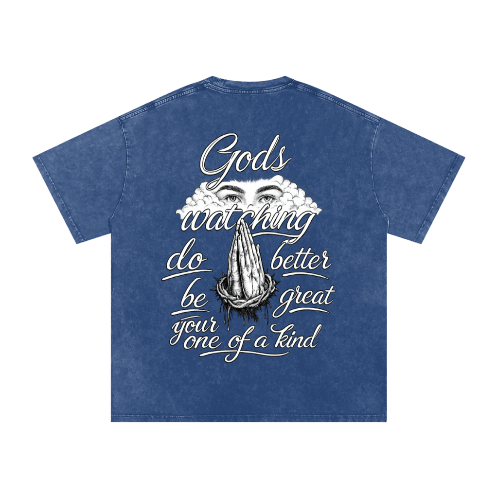 Snow Washed Oversized  Gods Watching Cotton T-Shirt