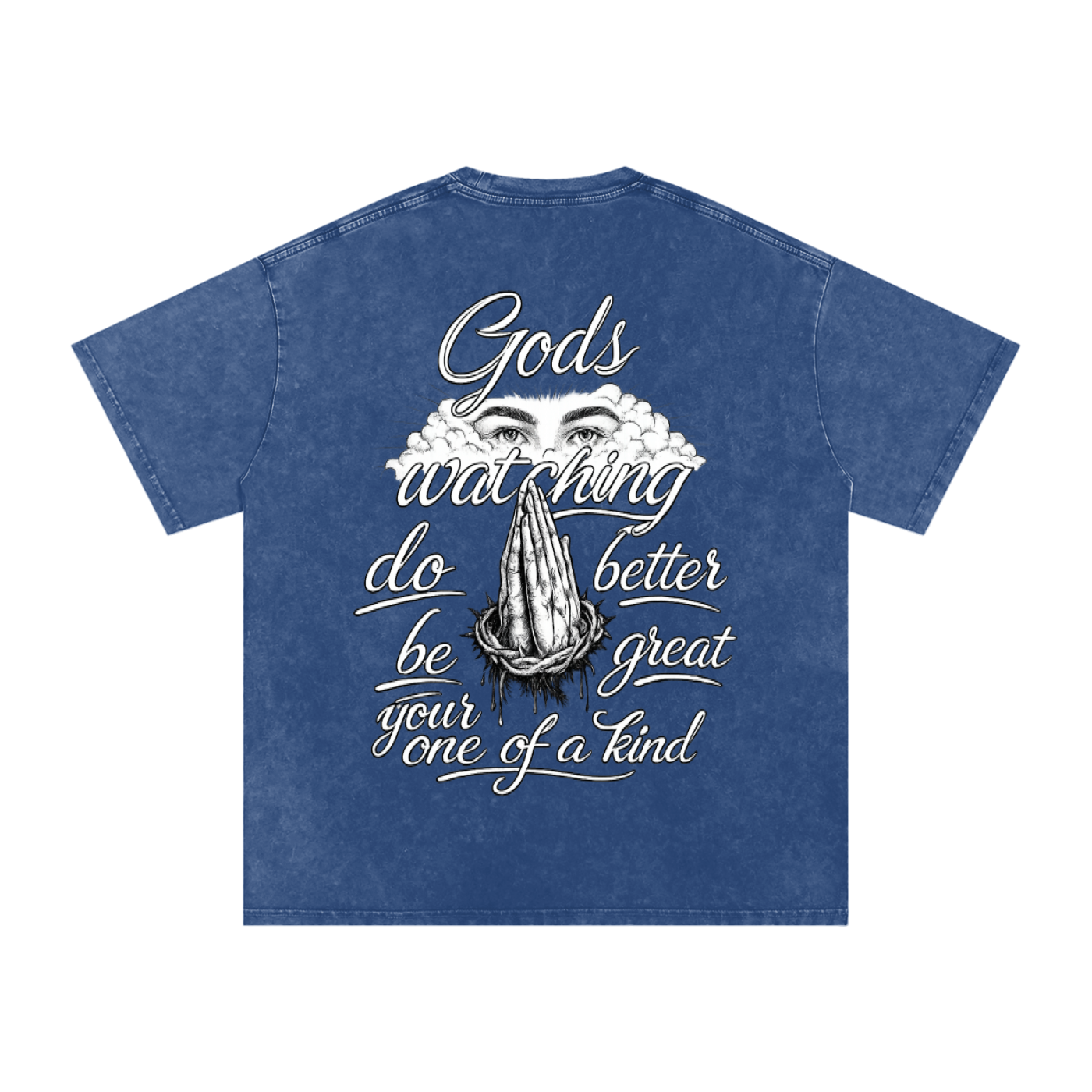 Snow Washed Oversized  Gods Watching Cotton T-Shirt
