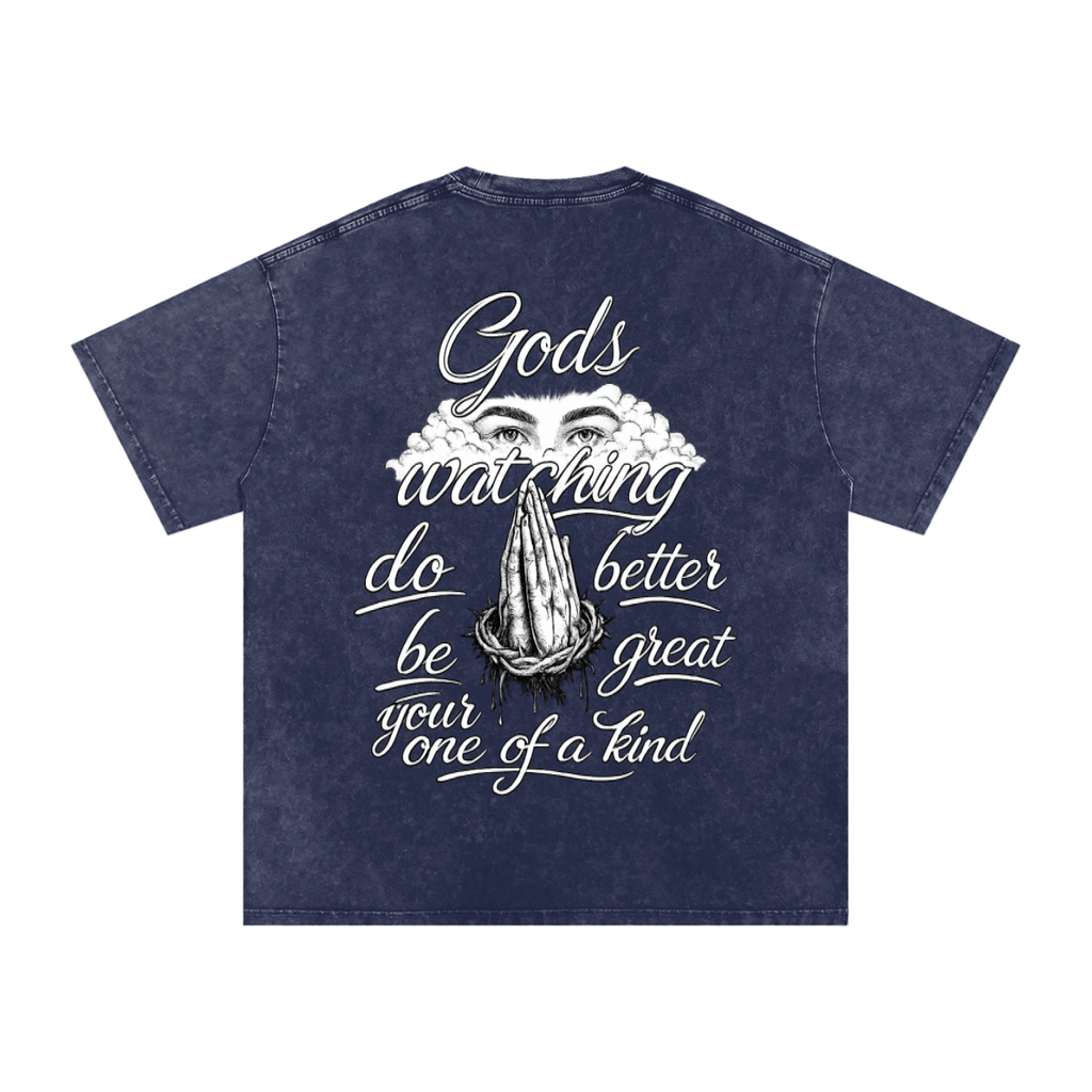 Snow Washed Oversized  Gods Watching Cotton T-Shirt