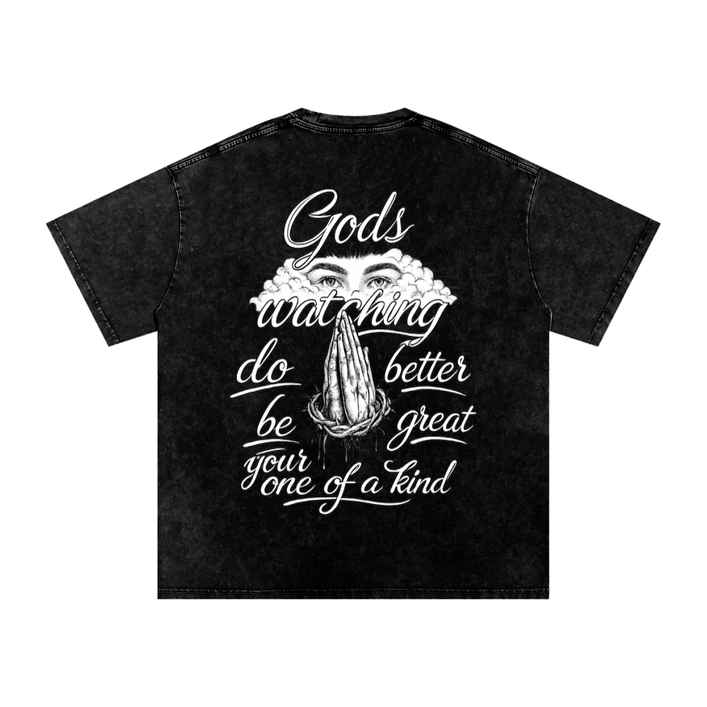 Snow Washed Oversized  Gods Watching Cotton T-Shirt